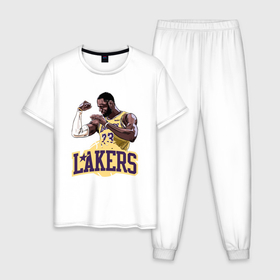 Мужская пижама хлопок с принтом LeBron - Lakers в Екатеринбурге, 100% хлопок | брюки и футболка прямого кроя, без карманов, на брюках мягкая резинка на поясе и по низу штанин
 | 23 | anthony davis | basketball | bryant | game | james | kobe | lebron | los angeles | nba | sport | баскетбол | брайант | бровь | джеймс | калифорния | коби | король | леброн | лейкерс | лос анджелес | нба | спорт | тренер | чемпио
