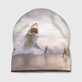 Шапка 3D с принтом Мегалодон в Курске, 100% полиэстер | универсальный размер, печать по всей поверхности изделия | Тематика изображения на принте: акула | акулы | волны | животное | животные | мегалодон | море | пейзаж | пейзажи | пляж | хищник | хищники