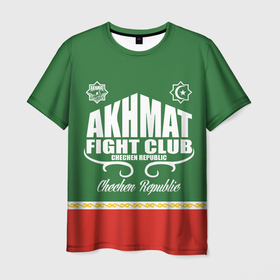 Мужская футболка 3D с принтом FIGHT CLUB AKHMAT в Новосибирске, 100% полиэфир | прямой крой, круглый вырез горловины, длина до линии бедер | aca | acb | akhmat | club | fight | mma | wfca | ахмат | грозный | чечня