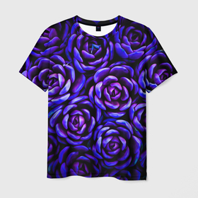 Мужская футболка 3D с принтом Lovely Roses , 100% полиэфир | прямой крой, круглый вырез горловины, длина до линии бедер | flowers | large | lovely roses | plants | purple | roses | succulent | texture | крупный | прекрасные розы | растения | розы | суккулент | текстура | фиолетовый | цветы