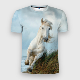 Мужская футболка 3D Slim с принтом Лошадь в Екатеринбурге, 100% полиэстер с улучшенными характеристиками | приталенный силуэт, круглая горловина, широкие плечи, сужается к линии бедра | животные | звери | кони | конь | коняшка | лошади | лошадка | лошадь | пони | природа
