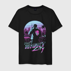 Мужская футболка хлопок с принтом CYBERPUNK 2077  VICE CITY. , 100% хлопок | прямой крой, круглый вырез горловины, длина до линии бедер, слегка спущенное плечо. | cd project red | cyberpunk 2077 | gta | gta vice city | keanu reeves | samurai | vice city | гта | гта вайс сити | киану ривз | киберпанк 2077 | самураи