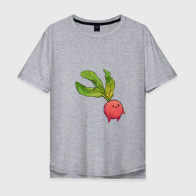 Мужская футболка хлопок Oversize с принтом Милая редиска в Тюмени, 100% хлопок | свободный крой, круглый ворот, “спинка” длиннее передней части | арт | мило | милый | овощ | редис | редиска | рисунок | свежий овощ | свежий продукт