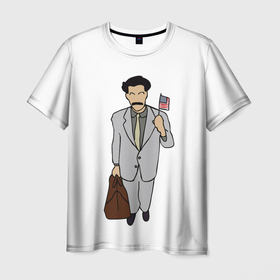 Мужская футболка 3D с принтом Борат в Екатеринбурге, 100% полиэфир | прямой крой, круглый вырез горловины, длина до линии бедер | Тематика изображения на принте: america | borat | kazakhstan | kz | sagdiyev | usa | америка | борат | казахстан | кз | нраица | репортер | сагдиев