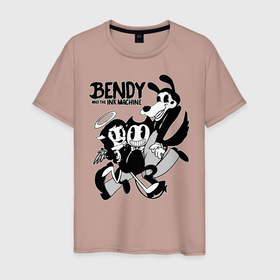 Мужская футболка хлопок с принтом Bendy And The Ink Machine в Новосибирске, 100% хлопок | прямой крой, круглый вырез горловины, длина до линии бедер, слегка спущенное плечо. | bendy | bendy and the ink machine | бенди | бени | бенни | бэнди | детская | детям | игра | капли | компьютерная игра | краска | машина | подтеки | ужастик | чернила | чернильная