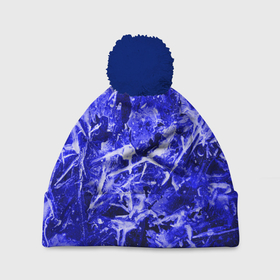 Шапка 3D c помпоном с принтом Dark Blue Gan в Белгороде, 100% полиэстер | универсальный размер, печать по всей поверхности изделия | abstraction | blue | frost | frozen | ice | shine | surface | texture | абстракция | блеск | замерзший | лед | мороз | поверхность | синий | текстура