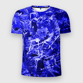 Мужская футболка 3D спортивная с принтом Dark Blue Gan в Курске, 100% полиэстер с улучшенными характеристиками | приталенный силуэт, круглая горловина, широкие плечи, сужается к линии бедра | Тематика изображения на принте: abstraction | blue | frost | frozen | ice | shine | surface | texture | абстракция | блеск | замерзший | лед | мороз | поверхность | синий | текстура
