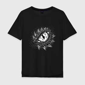 Мужская футболка хлопок Oversize с принтом Глаз дракона в Новосибирске, 100% хлопок | свободный крой, круглый ворот, “спинка” длиннее передней части | Тематика изображения на принте: dragon | глаза | дракон | зрачок | ящер