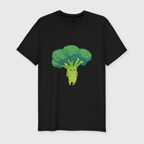Мужская футболка хлопок Slim с принтом Симпатичный брокколи , 92% хлопок, 8% лайкра | приталенный силуэт, круглый вырез ворота, длина до линии бедра, короткий рукав | арт | брокколи | мило | милота | овощ | овощи | рисунок | свежие овощи | свежий овощ | свежий продукт