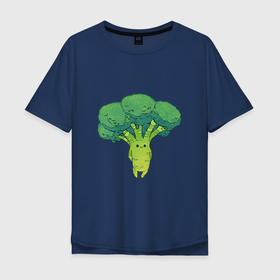 Мужская футболка хлопок Oversize с принтом Симпатичный брокколи в Тюмени, 100% хлопок | свободный крой, круглый ворот, “спинка” длиннее передней части | Тематика изображения на принте: арт | брокколи | мило | милота | овощ | овощи | рисунок | свежие овощи | свежий овощ | свежий продукт