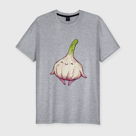 Мужская футболка хлопок Slim с принтом Милый чеснок в Новосибирске, 92% хлопок, 8% лайкра | приталенный силуэт, круглый вырез ворота, длина до линии бедра, короткий рукав | арт | мило | милота | овощ | овощи | рисунок | свежие овощи | свежий овощ | свежий продукт | чеснок