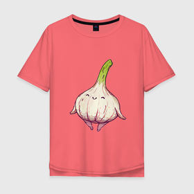 Мужская футболка хлопок Oversize с принтом Милый чеснок , 100% хлопок | свободный крой, круглый ворот, “спинка” длиннее передней части | арт | мило | милота | овощ | овощи | рисунок | свежие овощи | свежий овощ | свежий продукт | чеснок