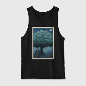 Мужская майка хлопок с принтом Мой сосед Тоторо   My Neighbor Totoro , 100% хлопок |  | весна | вода | девочка | дерево | деревья | звезды | зверек | корея | кот | котобус | лес | лето | луна | мифическое существо | на каждый день | небо | ночь | облака | облако | поле | птицы | пушистик | река