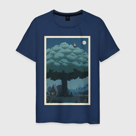 Мужская футболка хлопок с принтом Мой сосед Тоторо   My Neighbor Totoro в Санкт-Петербурге, 100% хлопок | прямой крой, круглый вырез горловины, длина до линии бедер, слегка спущенное плечо. | весна | вода | девочка | дерево | деревья | звезды | зверек | корея | кот | котобус | лес | лето | луна | мифическое существо | на каждый день | небо | ночь | облака | облако | поле | птицы | пушистик | река