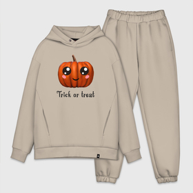 Мужской костюм хлопок OVERSIZE с принтом Halloween pumpkin ,  |  | Тематика изображения на принте: halloween | pumpkin | trick or treat | кошелек или жизнь | подарок на хэллуин | тыква