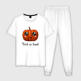 Мужская пижама хлопок с принтом Halloween pumpkin в Тюмени, 100% хлопок | брюки и футболка прямого кроя, без карманов, на брюках мягкая резинка на поясе и по низу штанин
 | halloween | pumpkin | trick or treat | кошелек или жизнь | подарок на хэллуин | тыква