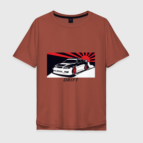 Мужская футболка хлопок Oversize с принтом Дрифт в Новосибирске, 100% хлопок | свободный крой, круглый ворот, “спинка” длиннее передней части | гонка | дрифт | занос | классика японии | машина | скольжение