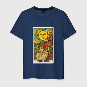 Мужская футболка хлопок с принтом Аркан Солнце в Белгороде, 100% хлопок | прямой крой, круглый вырез горловины, длина до линии бедер, слегка спущенное плечо. | аркан | духовность | знания | мистика | оккультныезнаки | символы | солнце | старший | тайные | таро | эзотерика