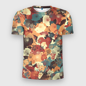 Мужская футболка 3D Slim с принтом Осенние цвета в Екатеринбурге, 100% полиэстер с улучшенными характеристиками | приталенный силуэт, круглая горловина, широкие плечи, сужается к линии бедра | abstract | autumn | hipster | paint | абстракция | краска | осень | пятна | хипстер