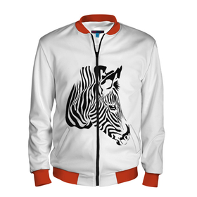 Мужской бомбер 3D с принтом Zebra в Санкт-Петербурге, 100% полиэстер | застегивается на молнию, по бокам два кармана без застежек, по низу бомбера и на воротнике - эластичная резинка | Тематика изображения на принте: africa | black | savanna | stripe | white | zebra | африка | белый | зебра | полоска | саванна | черный