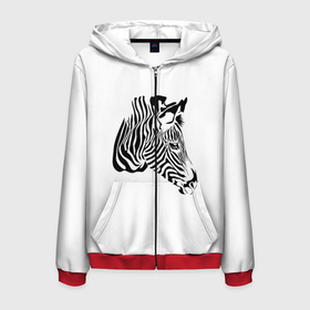 Мужская толстовка 3D на молнии с принтом Zebra , 100% полиэстер | длина до линии бедра, манжеты и пояс оформлены мягкой тканевой резинкой, двухслойный капюшон со шнурком для регулировки, спереди молния, по бокам два кармана | Тематика изображения на принте: africa | black | savanna | stripe | white | zebra | африка | белый | зебра | полоска | саванна | черный