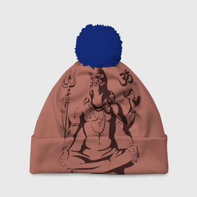 Шапка 3D c помпоном с принтом Бог Шива в Новосибирске, 100% полиэстер | универсальный размер, печать по всей поверхности изделия | бог шива. | духовность | иероглифы | индийские боги | индуистское божество
