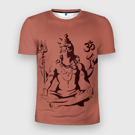 Мужская футболка 3D спортивная с принтом Бог Шива в Белгороде, 100% полиэстер с улучшенными характеристиками | приталенный силуэт, круглая горловина, широкие плечи, сужается к линии бедра | бог шива. | духовность | иероглифы | индийские боги | индуистское божество