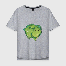 Мужская футболка хлопок Oversize с принтом Симпатичная капуста в Тюмени, 100% хлопок | свободный крой, круглый ворот, “спинка” длиннее передней части | арт | капуста | милая капуста | мило | милота | овощ | овощи | рисунок | свежие овощи | свежий овощ | свежий продукт