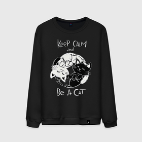 Мужской свитшот хлопок с принтом Просто будь Котом в Екатеринбурге, 100% хлопок |  | Тематика изображения на принте: 2020 | be a cat | be cat | cat | cats | keep and calm | инь | инь янь | киска | кисы | кот | кошак | кошечка | кошка | кэтс | феншуй | черный кот | янь