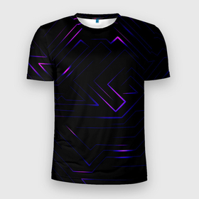 Мужская футболка 3D спортивная с принтом Неоновая абстракция в Курске, 100% полиэстер с улучшенными характеристиками | приталенный силуэт, круглая горловина, широкие плечи, сужается к линии бедра | линии | неон | неоновая абстракция | неоновые полосы | неоновый свет