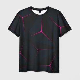 Мужская футболка 3D с принтом Тетраэдр , 100% полиэфир | прямой крой, круглый вырез горловины, длина до линии бедер | Тематика изображения на принте: геометрическая фигура | многогранник | неоновый тетраэдр | тетраэдр | тетраэдры | треугольник | треугольники | четырехгранник