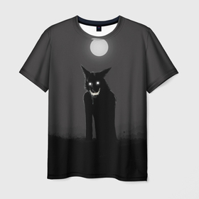 Мужская футболка 3D с принтом ОБОРОТЕНЬ в Санкт-Петербурге, 100% полиэфир | прямой крой, круглый вырез горловины, длина до линии бедер | волк | луна | необычно | оборотень | оскал | полнолуние | прикольно | страшно | хэллоуин