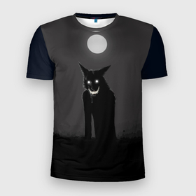 Мужская футболка 3D спортивная с принтом ОБОРОТЕНЬ в Тюмени, 100% полиэстер с улучшенными характеристиками | приталенный силуэт, круглая горловина, широкие плечи, сужается к линии бедра | волк | луна | необычно | оборотень | оскал | полнолуние | прикольно | страшно | хэллоуин