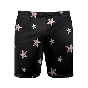 Мужские шорты спортивные с принтом Звездопад в Новосибирске,  |  | звезда | космос | небо | ночь | паттерн | розовый | черный