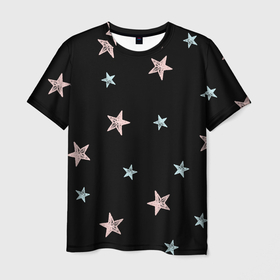 Мужская футболка 3D с принтом Звездопад в Белгороде, 100% полиэфир | прямой крой, круглый вырез горловины, длина до линии бедер | звезда | космос | небо | ночь | паттерн | розовый | черный