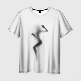 Мужская футболка 3D с принтом ДЕВУШКА ЗА СТЕКЛОМ в Санкт-Петербурге, 100% полиэфир | прямой крой, круглый вырез горловины, длина до линии бедер | Тематика изображения на принте: девушка за стеклом | необычное | прикольное