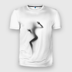 Мужская футболка 3D Slim с принтом ДЕВУШКА ЗА СТЕКЛОМ в Петрозаводске, 100% полиэстер с улучшенными характеристиками | приталенный силуэт, круглая горловина, широкие плечи, сужается к линии бедра | девушка за стеклом | необычное | прикольное
