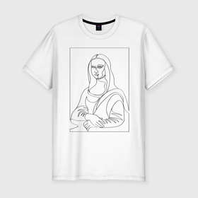 Мужская футболка хлопок Slim с принтом Мона Лиза. Силуэт в Тюмени, 92% хлопок, 8% лайкра | приталенный силуэт, круглый вырез ворота, длина до линии бедра, короткий рукав | возрождение | джоконда | ласика | леонардо да винчи | мона лиза | портрет | ренессанс | художник