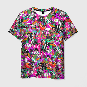 Мужская футболка 3D с принтом $-tickers   в Курске, 100% полиэфир | прямой крой, круглый вырез горловины, длина до линии бедер | abstraction | background | colorful | jdm | sticker | stickers | style | texture | абстракция | наклейки | разноцветный | стикер | стиль | текстура | фон