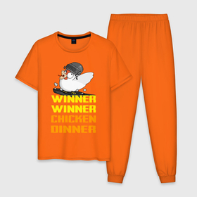 Мужская пижама хлопок с принтом PUBG Winner Chicken Dinner , 100% хлопок | брюки и футболка прямого кроя, без карманов, на брюках мягкая резинка на поясе и по низу штанин
 | pubg | winner chicken dinner | пубг