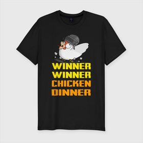 Мужская футболка хлопок Slim с принтом PUBG Winner Chicken Dinner в Петрозаводске, 92% хлопок, 8% лайкра | приталенный силуэт, круглый вырез ворота, длина до линии бедра, короткий рукав | pubg | winner chicken dinner | пубг