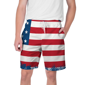 Мужские шорты 3D с принтом Америка в Курске,  полиэстер 100% | прямой крой, два кармана без застежек по бокам. Мягкая трикотажная резинка на поясе, внутри которой широкие завязки. Длина чуть выше колен | america | америка | звезды | полосы | символы | сша | флаг