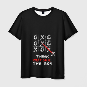 Мужская футболка 3D с принтом ДУМАЙТЕ НЕСТАНДАРТНО в Санкт-Петербурге, 100% полиэфир | прямой крой, круглый вырез горловины, длина до линии бедер | крестики нолики | прикольные надписи