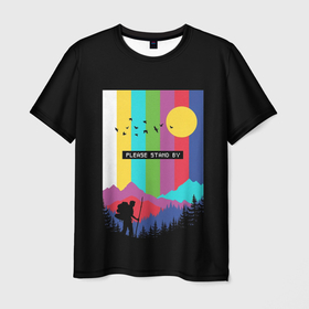Мужская футболка 3D с принтом ПОЖАЛУЙСТА, ПОДОЖДИТЕ в Белгороде, 100% полиэфир | прямой крой, круглый вырез горловины, длина до линии бедер | горы | прикольная надпись | путешествие | солнце