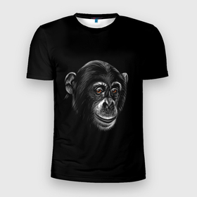 Мужская футболка 3D Slim с принтом Обезьяна в Петрозаводске, 100% полиэстер с улучшенными характеристиками | приталенный силуэт, круглая горловина, широкие плечи, сужается к линии бедра | животные | обезьяна | обезьяны | приматы | шимпанзе