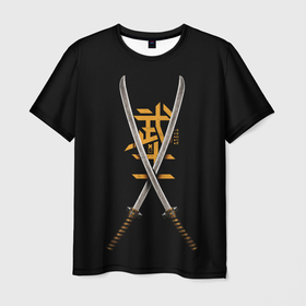 Мужская футболка 3D с принтом 2 Katanas в Новосибирске, 100% полиэфир | прямой крой, круглый вырез горловины, длина до линии бедер | art | chinese character | katanas | swords | арт | катаны | китайский иероглиф | мечи