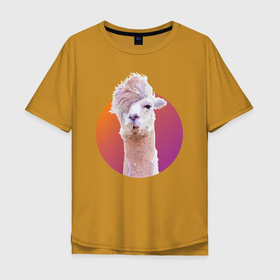 Мужская футболка хлопок Oversize с принтом Лама_2 в Курске, 100% хлопок | свободный крой, круглый ворот, “спинка” длиннее передней части | alpaca | lama | альпака | арт | животные | картинка | лама | милое животное | рисунок