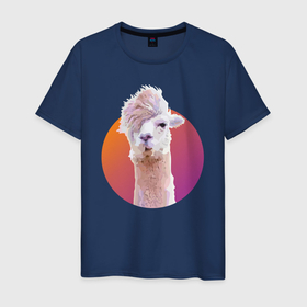 Мужская футболка хлопок с принтом Лама_2 в Курске, 100% хлопок | прямой крой, круглый вырез горловины, длина до линии бедер, слегка спущенное плечо. | alpaca | lama | альпака | арт | животные | картинка | лама | милое животное | рисунок