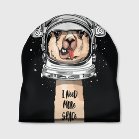 Шапка 3D с принтом Космическая Лама в Санкт-Петербурге, 100% полиэстер | универсальный размер, печать по всей поверхности изделия | gagarin | гагарин | день космонавтики | жираф | звездная пыль | звезды | земля | космонавт | космос | лама | луна | скафандр | шея | юрий