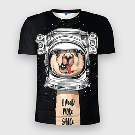 Мужская футболка 3D спортивная с принтом Космическая Лама в Тюмени, 100% полиэстер с улучшенными характеристиками | приталенный силуэт, круглая горловина, широкие плечи, сужается к линии бедра | gagarin | гагарин | день космонавтики | жираф | звездная пыль | звезды | земля | космонавт | космос | лама | луна | скафандр | шея | юрий